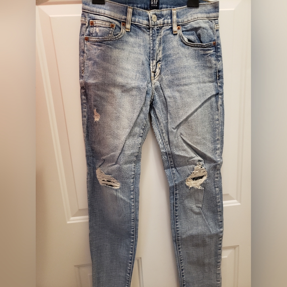 GAP Blue Straight Leg Jeans with Natural Distressing
